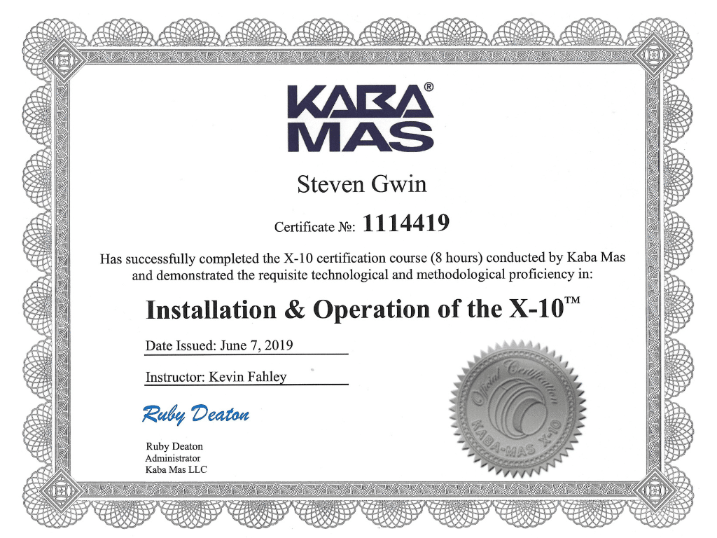 Steve Gwin X-10 Certification